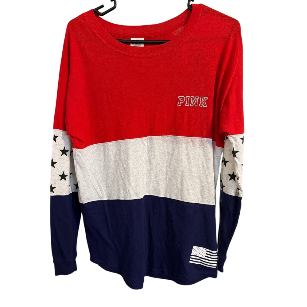 Victoria's Secret PINK Merica Sequin Patriotic Colorblock Long Sleeve Tee XS